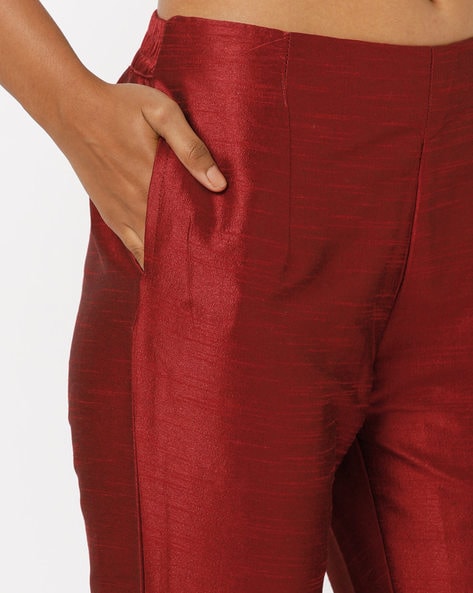 Buy Wahe-NOOR Women's Maroon Hem Design Poly Silk Trouser Online at Best  Price | Distacart