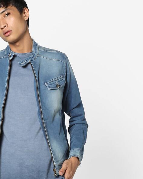 band collar denim jacket