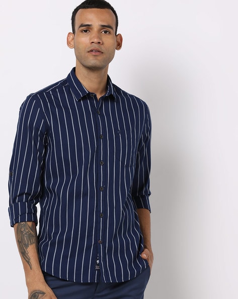 blue striped shirt mens