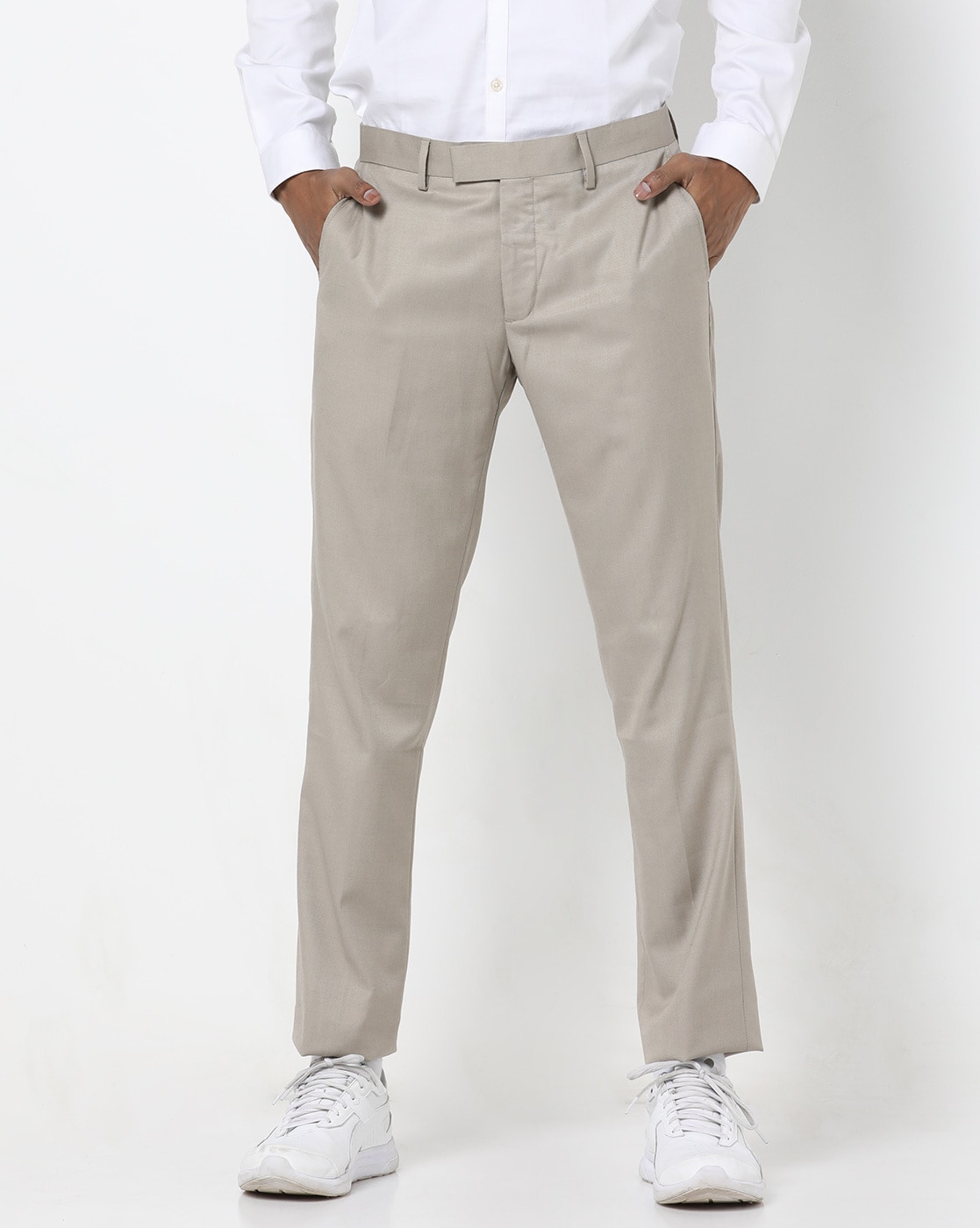 US Polo Assn Formal Trousers  Buy US Polo Assn Men Light Grey Flat  Front Solid Formal Trousers Online  Nykaa Fashion