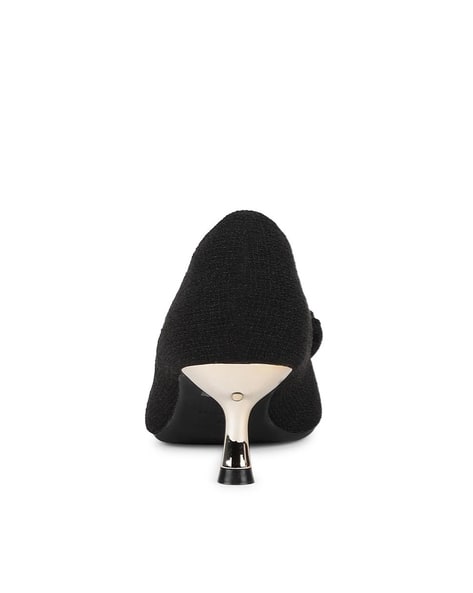 Textured Cone Heeled Shoes with Bow Accent (Image - 1)
