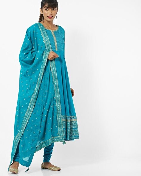 BIBA Womens Square Neck Embroidered Sharara Suit — Her Kurti Shop