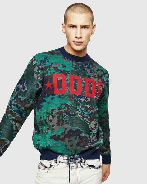 Buy DIESEL K-SEAS Camouflage Pattern Pullover | Green Color Men 
