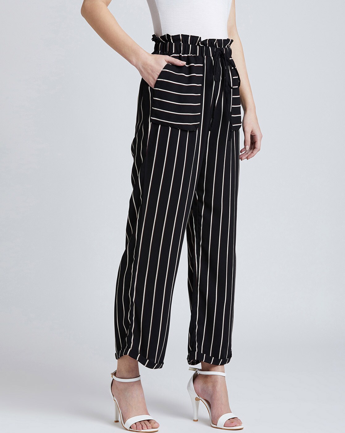 Buy 109 F Black Striped Pant for Women 8907540467787BlackLarge at  Amazonin