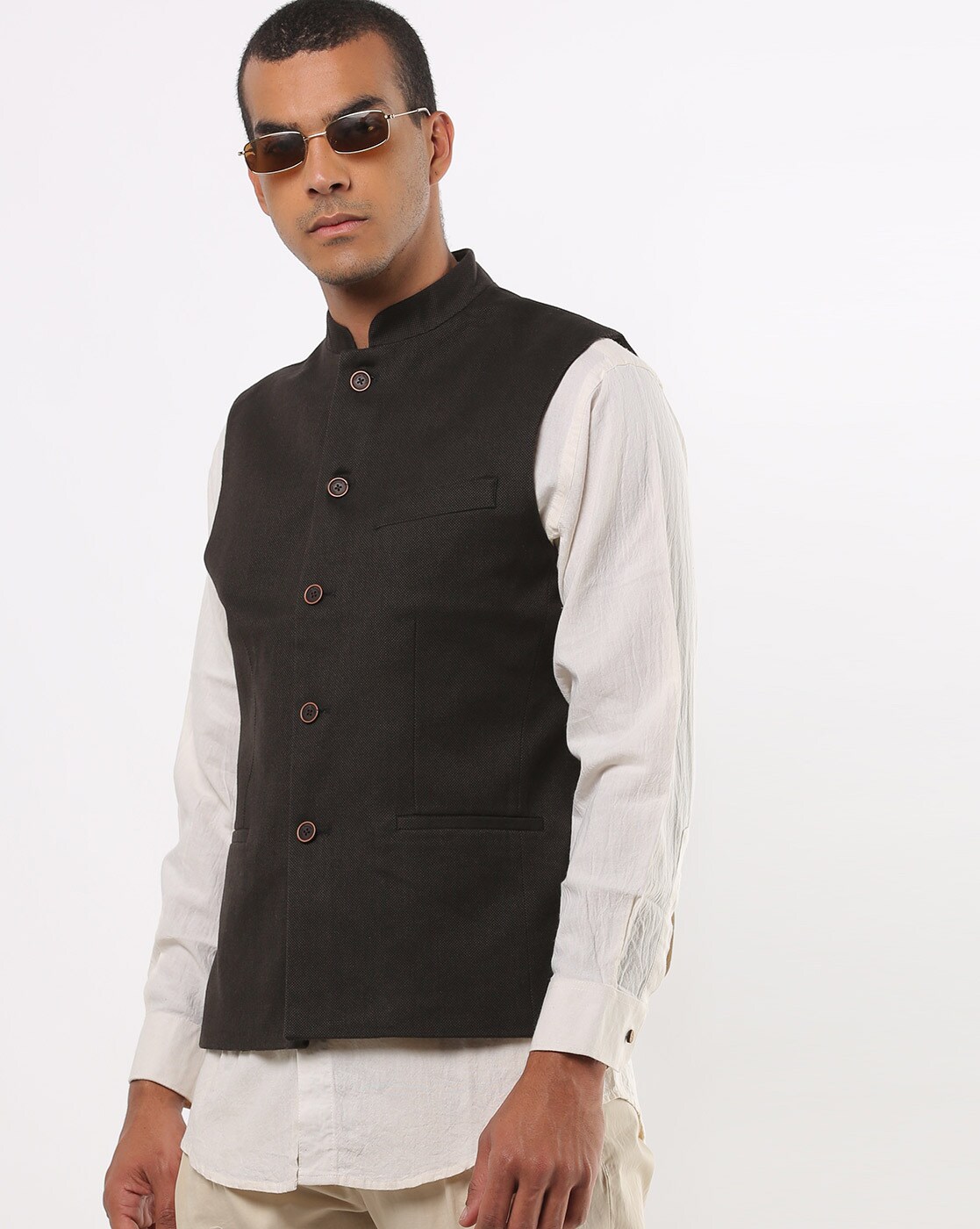 Buy Indian Terrain Men Navy Blue Linen Nehru Jacket - Nehru Jackets for Men  2452907 | Myntra