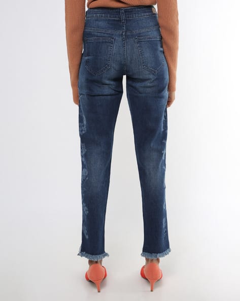 Washed Skinny Jeans with Floral Motifs (Image - 3)