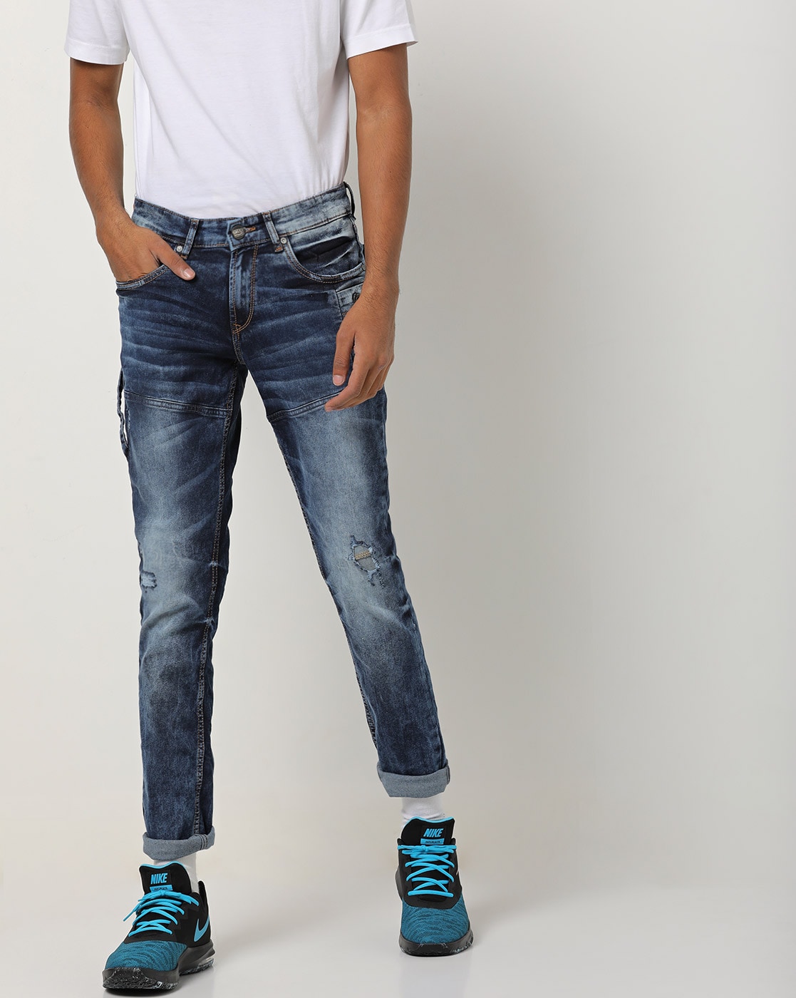Spykar Men Dark Blue Cotton Slim Fit Tapered Length Jeans (Kano) -  mdkn1bc027darkblue