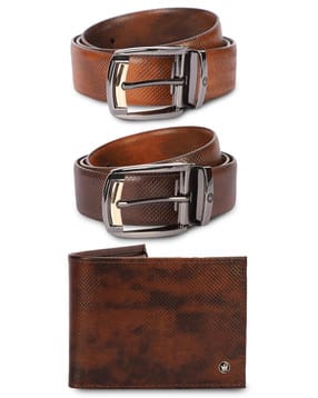 LOUIS PHILIPPE Textured Reversible Belt with Wallet