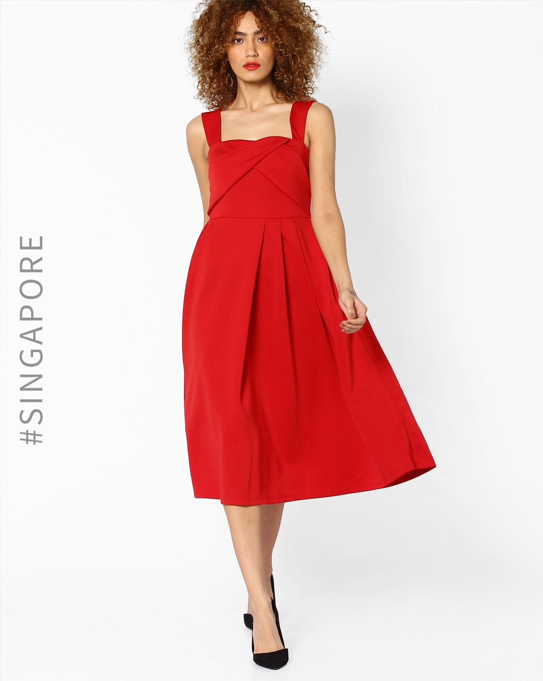 formal red midi dress