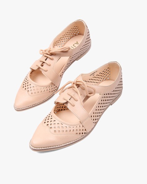 nude lace up flats