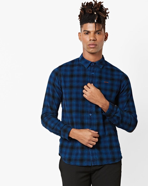 mens plaid shirt with elbow patches