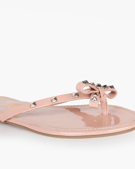 Buy Women's Rivets Studded Flip Flops Sandal | Jelly Thong Sandals with Bow  | Flat Summer Beach Rain Shoes, Rose Pink, 6-6.5 at Amazon.in