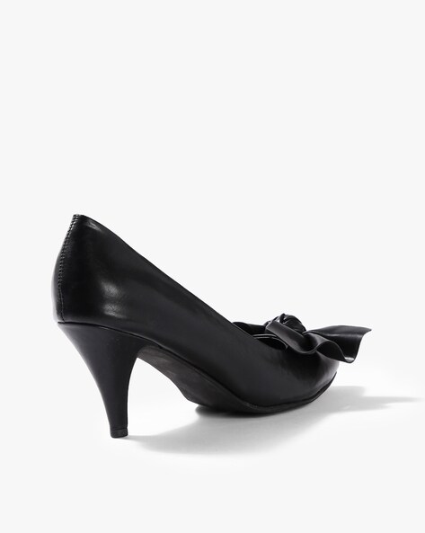 Catwalk) Black Pointed Toe Bow Stiletto Heel With Ankle Strap in Black |  DEICHMANN