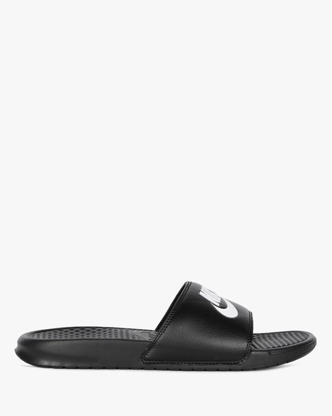 Nike benassi black and 2025 white slides