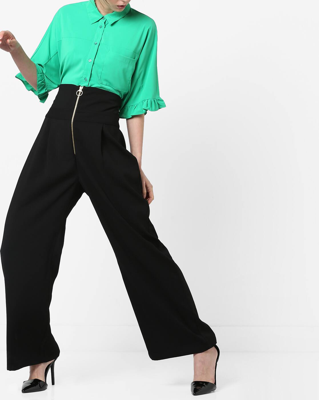 women's high rise black trousers
