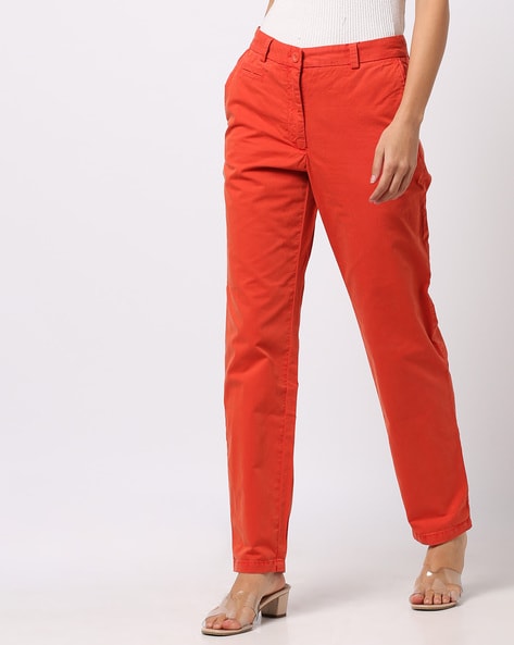 XIRARO Womens Dark Orange Trouser in Cotton Lycra Slim FIT Formal and  Casual Designer Pants SizesL  Amazonin Fashion