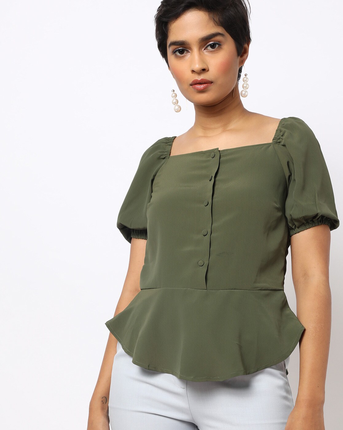 olive green peplum top