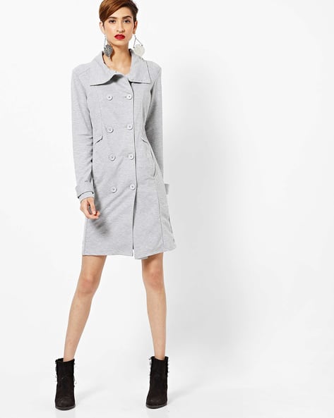 Heathered Double-Breasted Trench Coat