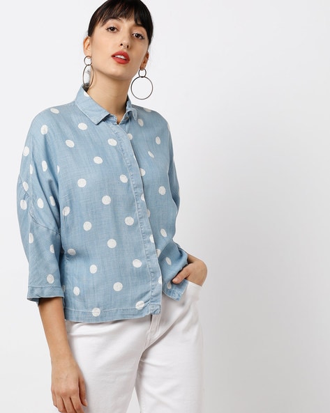 blue polka dot shirt womens