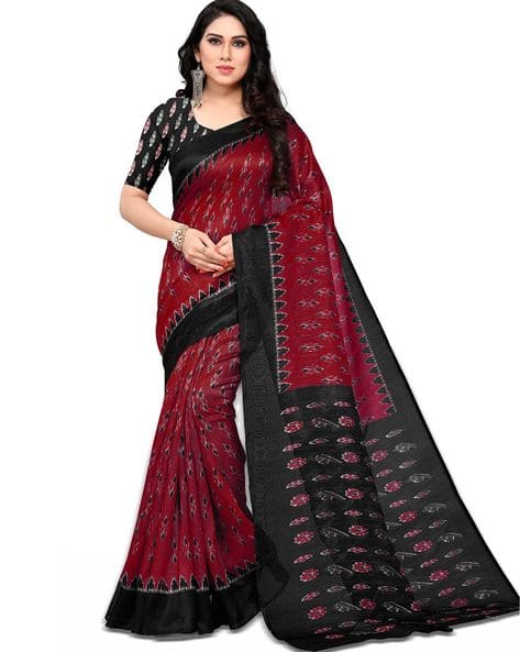 Printed Saree with Contrast Border