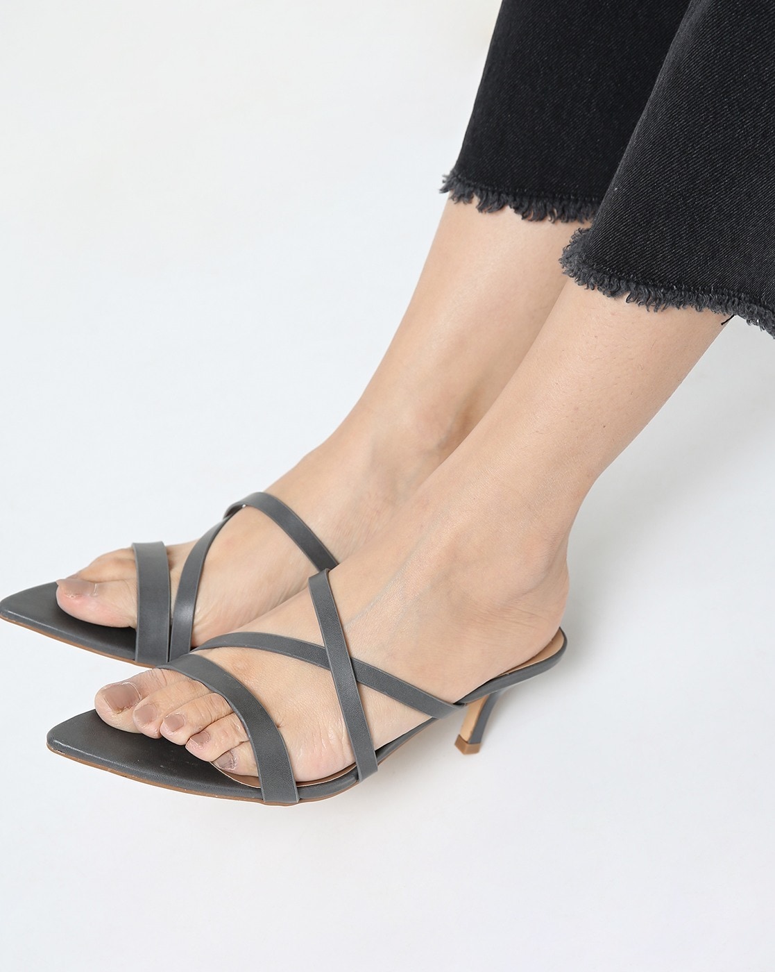 dark grey strappy heels