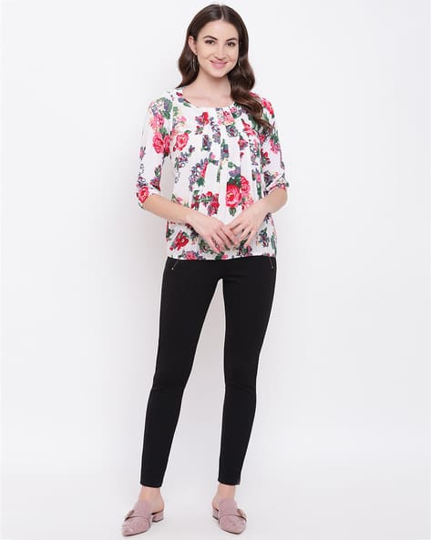 Floral Print Top with Box-Pleats (Image - 1)