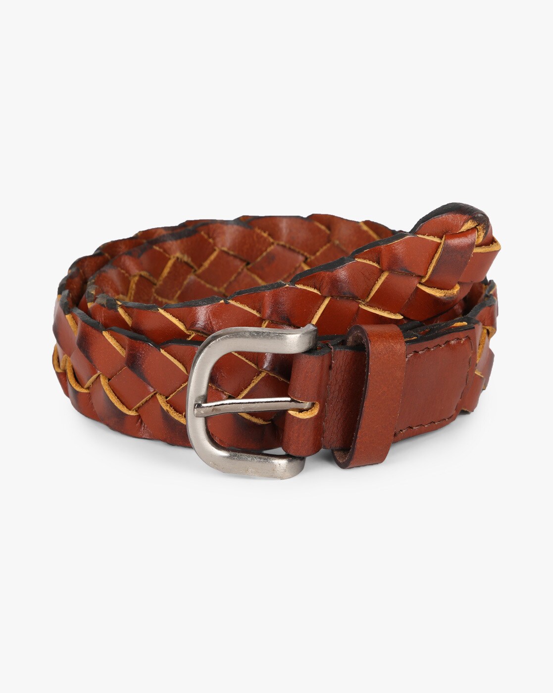 Braided Leather Belt with Buckle Closure