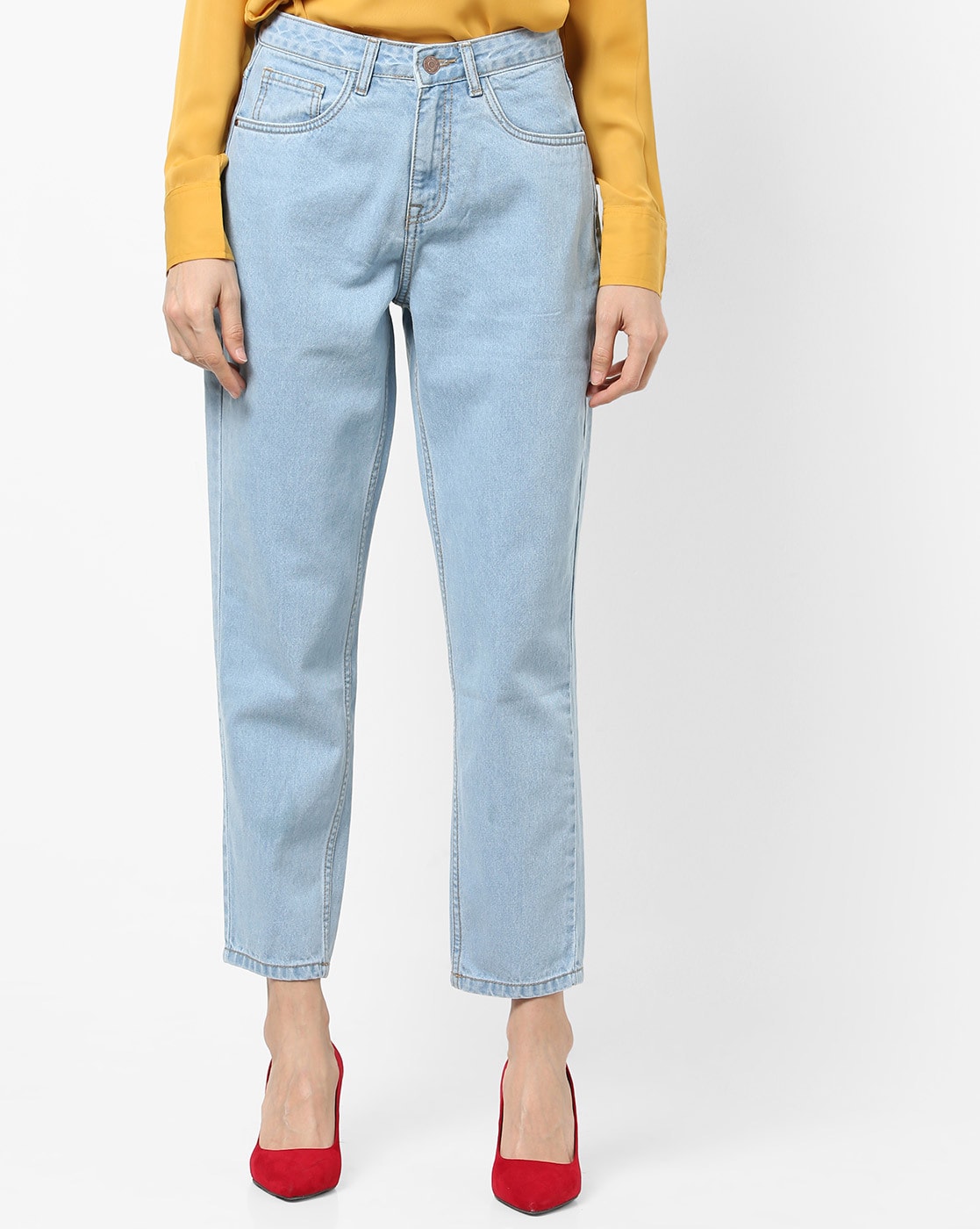 Buy Heavily Washed Invert-Pleated Mom Fit Jeans Online at Best Prices in  India - JioMart.