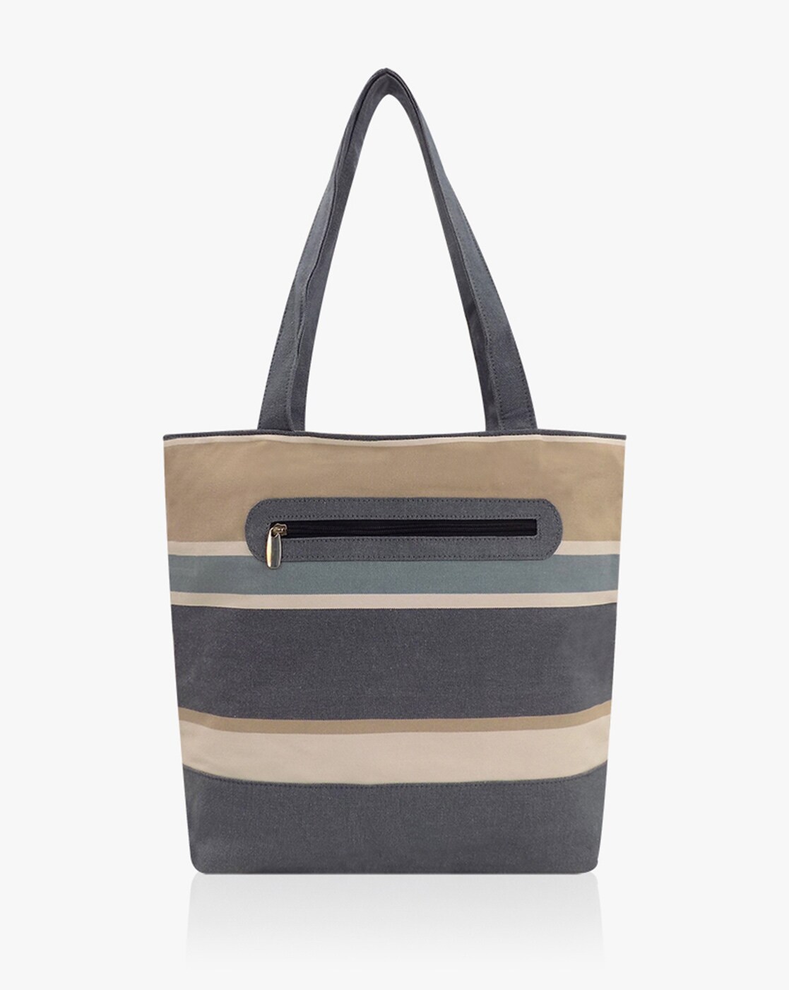 striped tote bag with zipper