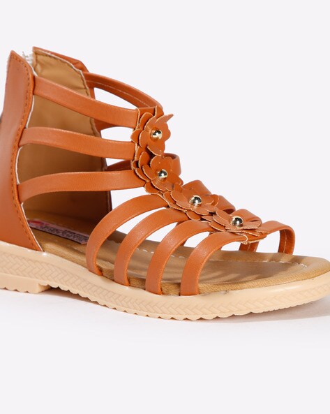 Buy Sara Z Womens Triple Ankle High Wide Strap Flat Gladiator Sandals with  Back Zipper (9/10 M US, Cognac) at Amazon.in