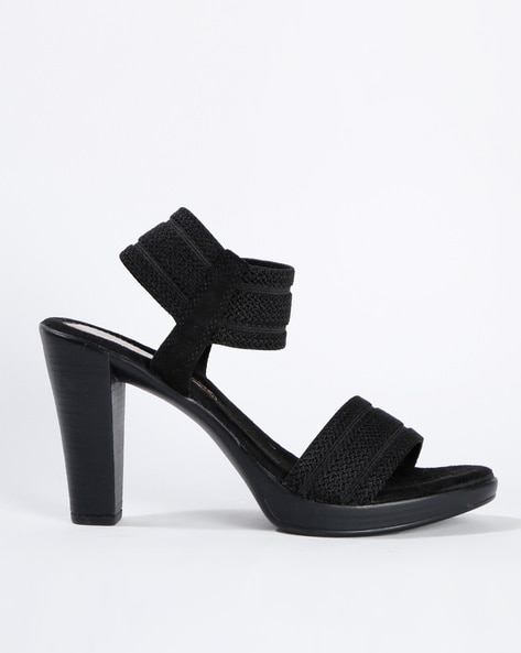 Ladies black heeled sandals hot sale