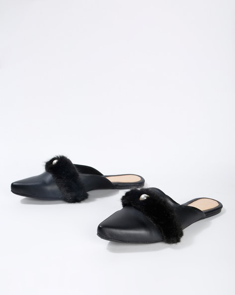 black mules with fur