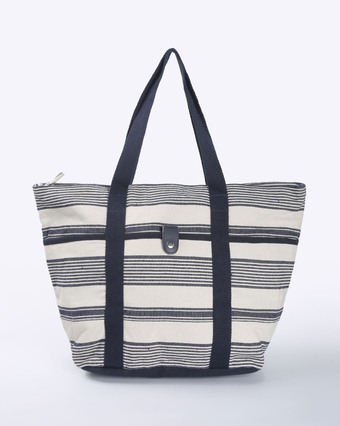 navy and white tote bag