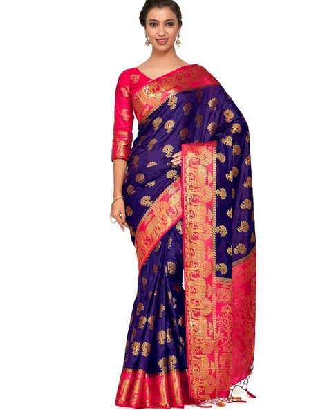 Floral Traditional Saree with Tasseled Pallu