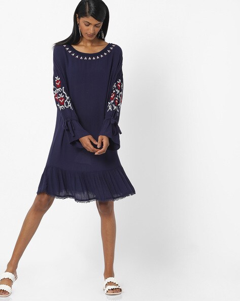 Shift Dress with Sleeve Tie-Ups
