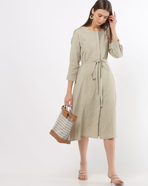 A-line Dress with Waist Belt