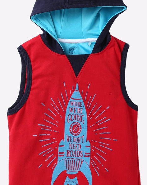 Red sleeveless hot sale hoodie boys