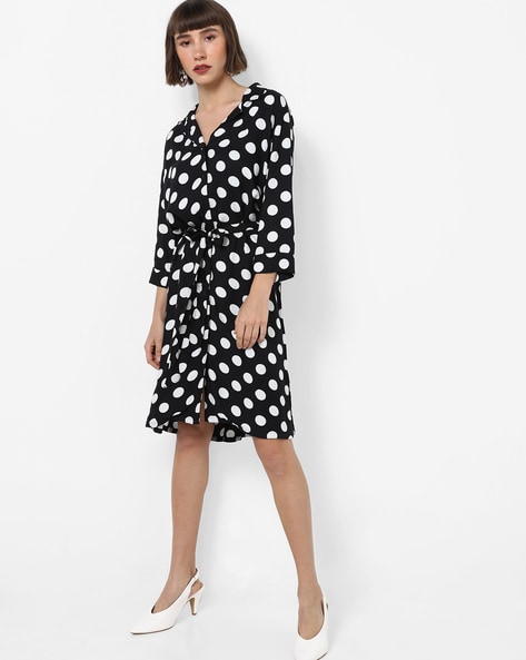 black polka dot shirt dress