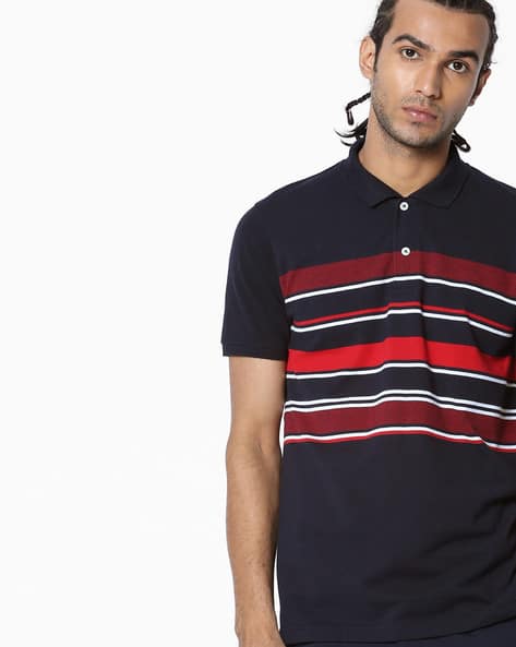 Striped Slim Fit Polo T-shirt By NETPLAY ( Navy ) - 440794787004