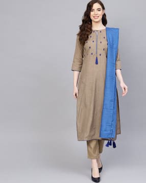 jaipur kurti Checked Straight Kurta with Pants & Dupatta-picture-34