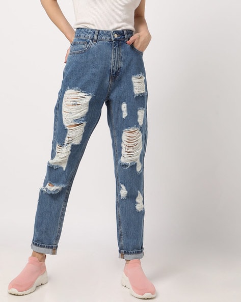 distressed boyfriend jeans high waisted