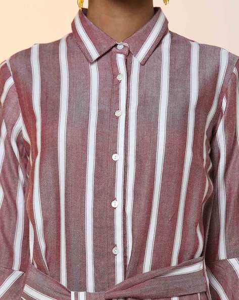 Maroon striped shirt dress Clearance