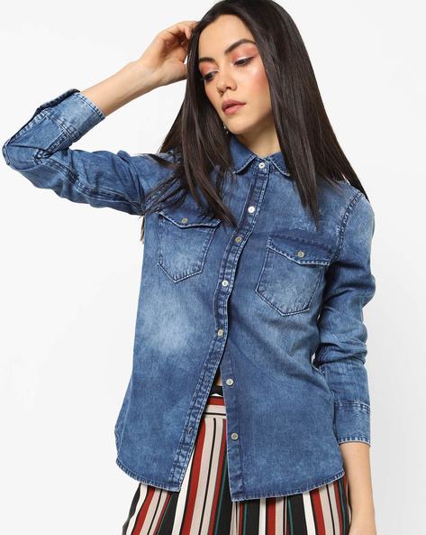 Buy online Distressed Denim Shirtjacket from winterwear for Women by Under  Fourteen Only for 979 at 39 off  2023 Limeroadcom