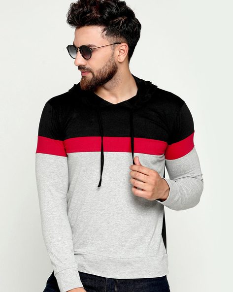 AUSK Grey Hoodies Colourblock Hooded Sweatshirt