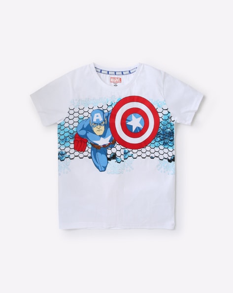 Kidsville Captain America Print Round-Neck T-shirt