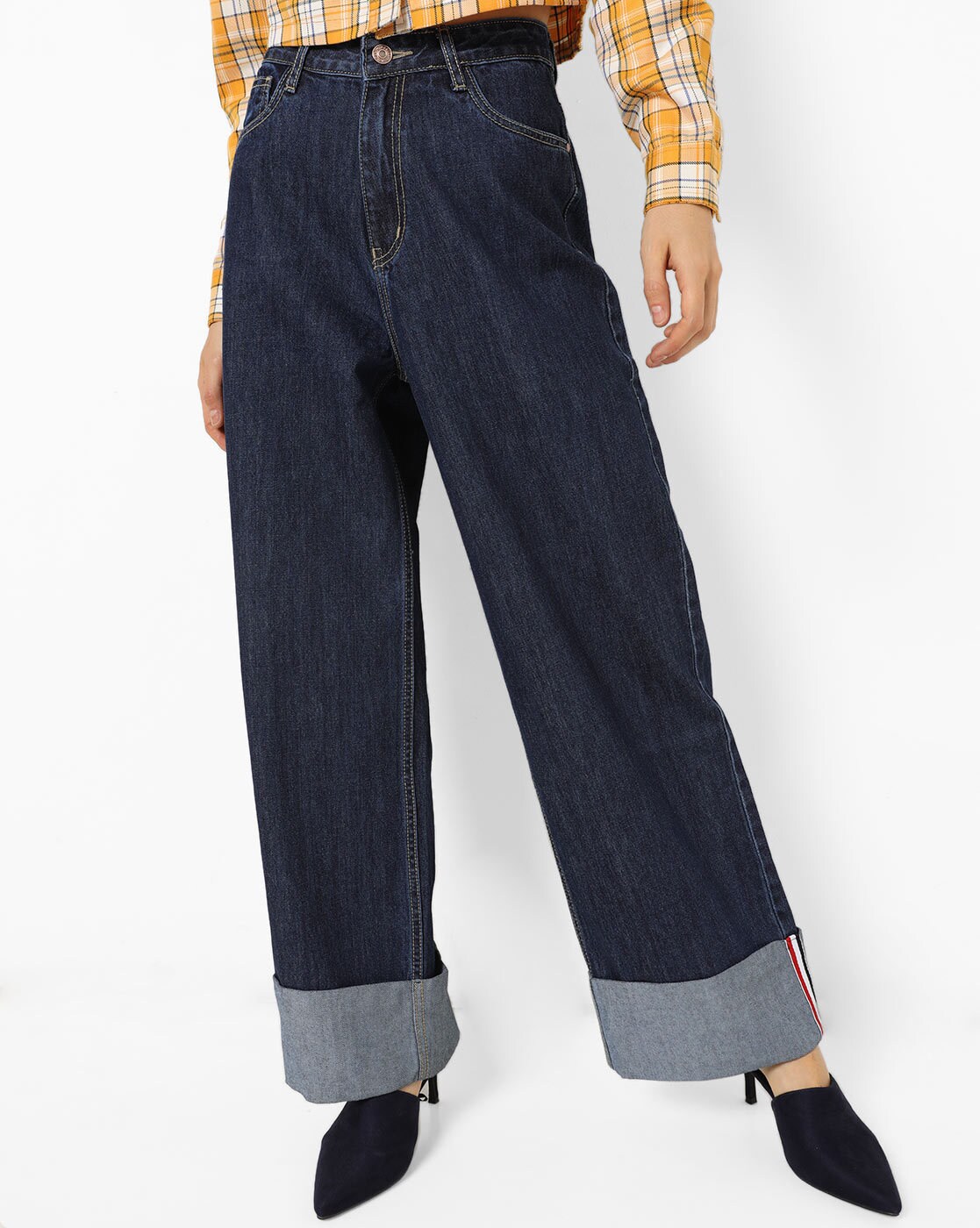 wide leg mid rise jeans