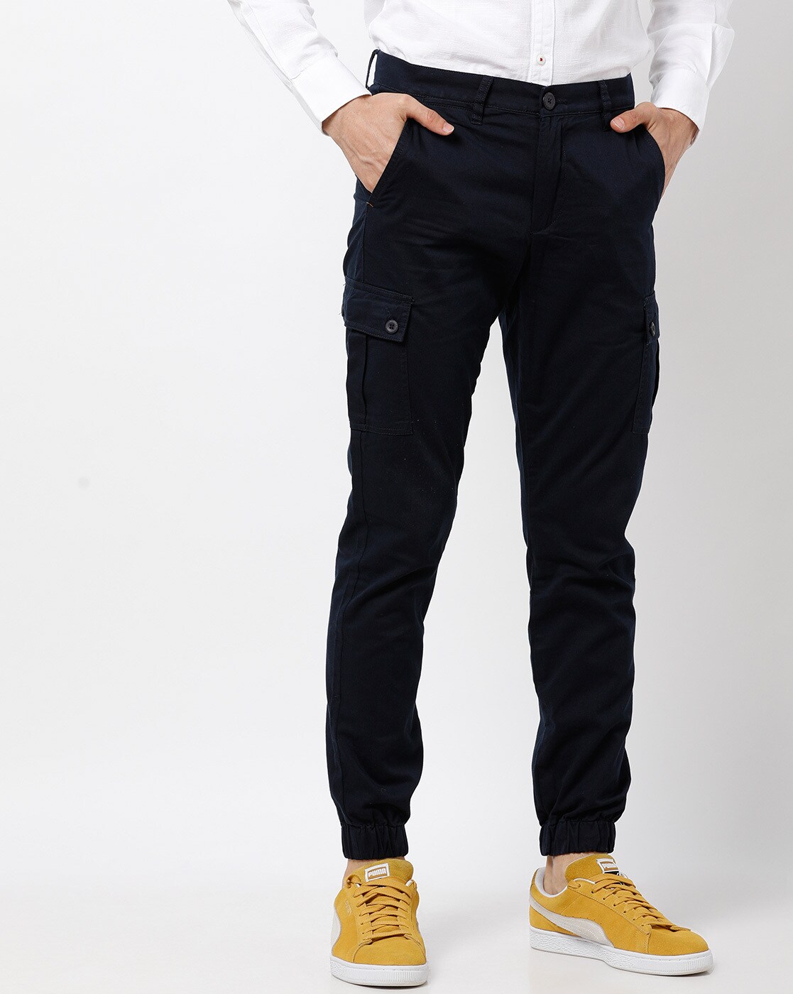 navy blue cargo joggers