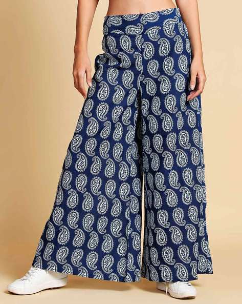 Buy Desi Weavess Blue Printed Palazzo Trousers - Palazzos for