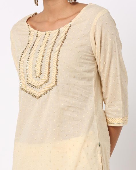 Scoop Neck Kurti with Gota Lace