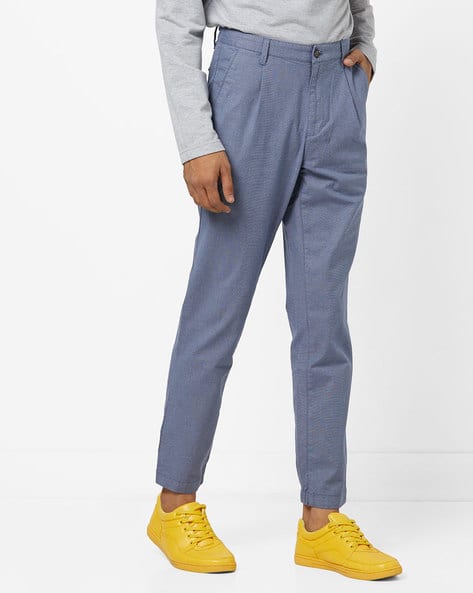 Cropped Fit Mid-Rise Pleat-Front Trousers